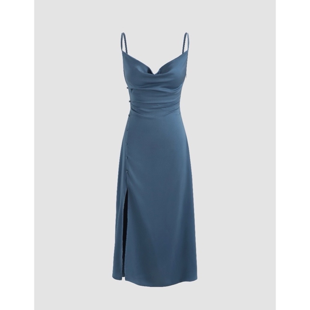 Solid Cowl Neck Slit Maxi dress